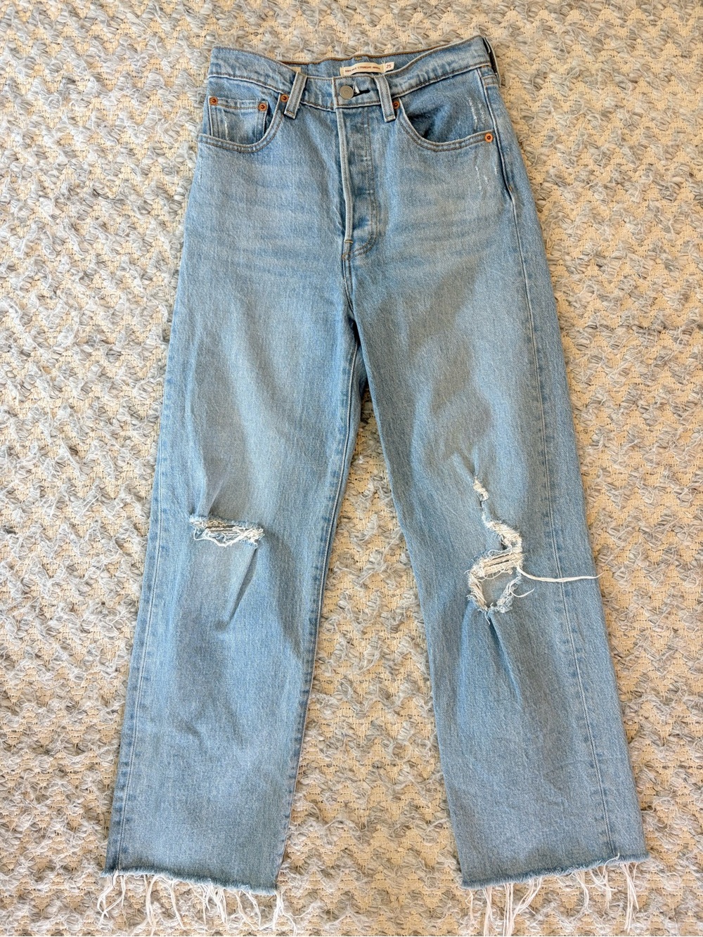 Levi's Light Blue High-Rise Distressed Straight Jeans
